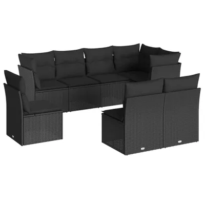 Productafbeelding van vidaXL 8-delige tuinmeubelset met kussens, zwart, polyrotan