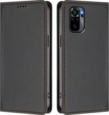 Obrázek produktu pro Kožené pouzdro pro Xiaomi Redmi Note 10S/Note 10 4G, magnetické flipové pouzdro zPolyuretankůže se stojánkem Černá