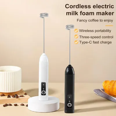 Produktbild von Handgehaltener Milchaufschäumer für Kaffee, elektrischer Schneebesen, dreifache Geschwindigkeitseinstellung, wiederaufladbarer Getränkemixer zum Backen zu Hause, zum Schlagen von Sahne und zum Aufschäumen von Milch