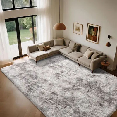 Image de Grand tapis shaggy pour le salon, lavable et antidérapant (gris/blanc, 160 x 230 cm)