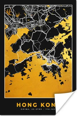 Produktbild von MuchoWow® Poster Hongkong - Stadtplan - Gold - Karte 40x60 cm - Plakate für die Wand - Poster Babyzimmer
