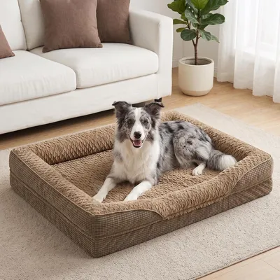 Produktbild von Orthopädisches Hundebett 89 x 64 x 18 cm, braun, Memory-Schaum, rutschfest, für mittelgroße Hunde