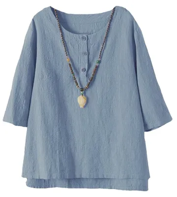 Productafbeelding van Dames Tuniek T-Shirt van Katoen en Linnen met Jacquard