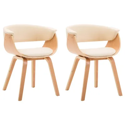Image de vidaXL Chaise de salle à manger 2 pcs. Crème bois courbé et similicuir