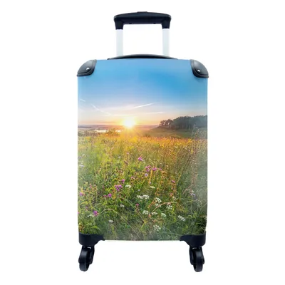 Produktbild von MuchoWow® Koffer Handgepäck Trolley Rollkoffer Kleine Reisekoffer mit 4 Rollen - Sonne - Gras - Blumen - Cabin Size < 55x40x23 cm & 55x40x20 cm - Fotokoffer - Kabinenkoffer - Boardgepäck - Reise-Box - Reisekoffer - Reisegepäck - Koffer mit Bild - Trolley für Kinder