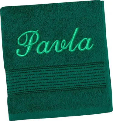 Zdjęcie produktu dla Ręcznik frotte w paski z wyhaftowanym imieniem - 70x140 cm - zielony