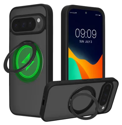 Produktbild von kalibri Schutzhülle mit Standringhalter kompatibel mit Google Pixel 10 Pro XL Hülle - Kickstand 360° Ring Hardcase kompatibel mit MagSafe - Schwarz