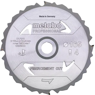 Obrázok produktu pre Metabo pílový kotúč "Fibrecement cut - professional", 165x20 Z4 PCD FZ 5°
