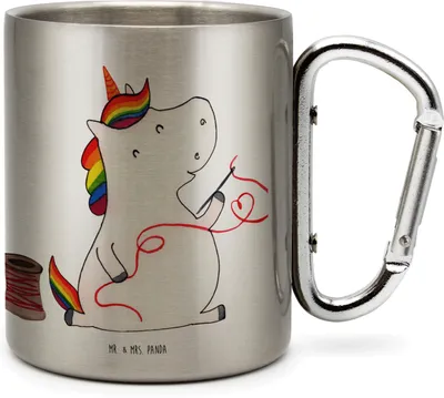 Produktbild von Mr. & Mrs. Panda wanderbecher Einhorn Näherin - Transparent - Geschenk, Thermobecher, thermotasse, Isolierbecher, Nähen, Einhörner, Teetasse, Häkeln, Stricken, Edelstahl