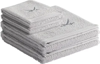 Produktbild von Sansibar Handtuch Frottier-Serie Classic Nr. 1 (Set, 4-tlg), hochwertige Ton-in-Ton Säbelstickerei, silber