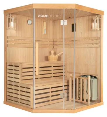 Produktbild von HOME DELUXE - Traditionelle Sauna - SKYLINE XL - 150 x 150 x 200 cm - für 2 - 3 Personen, Hemlocktanne, inkl. Saunaofen, Saunazubehör I Dampfsauna Aufgusssauna Finnische Sauna  Sauna
