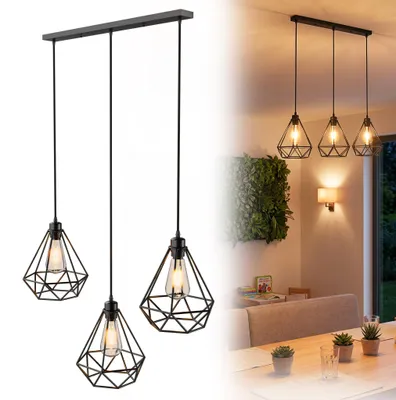Produktbild von XMTECH Industrial Hängelampe 3-flammig Schwarz, Vintage Pendellampe Metall mit E27 Edison Birnen, Höhenverstellbar, Deckenlampe für Wohnzimmer Küche