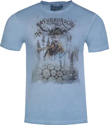 Produktbild von MarJo Herren Trachtenshirt "Guido" Hirschmotiv | Donaublau Größe: M