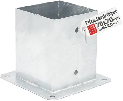 Obrázek produktu pro Nosník 70 x 70 mm – Nerezový upevňovací prvek pro dřevěné sloupy – Výška 150 mm – Robustní spoj pro zahradní projekty