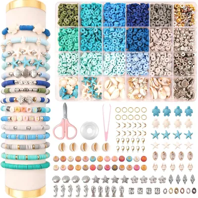 Heishi Perlen Set 6 mm, Fimo Perlen mit Buchstaben, DIY Schmuck für Kinder