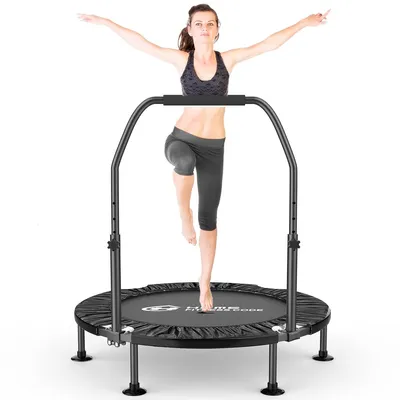 Produktbild von Fitness Indoor Trampolin, klappbar Trampoline ohne Installation, Ø 101,5 cm, Tragfähigkeit 150 KG, 5 verstellbare Handgriffstufen, Stabiler und leiser
