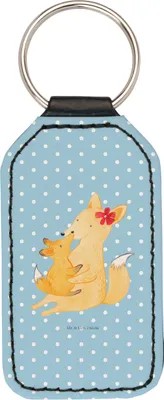 Produktbild von Mr. & Mrs. Panda Schlüsselanhänger Fuchs Mama - Blau Pastell - Geschenk, Mit Spruch, schlüsselbund anhänger, Taschenanhänger, schlüssel, Tochter, Umarmen, Schoß