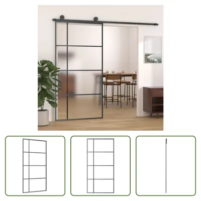 Produktbild von The Living Store Schiebetür ESG Glas und Aluminium mattiert 102,5x205 cm Schwarz