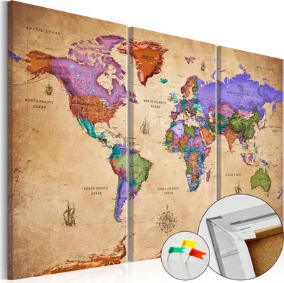 Produktbild von Vliesstoff Korkbild - Colourful Travels (3 Parts) 90x60 cm Karten k-A-0381-p-e
