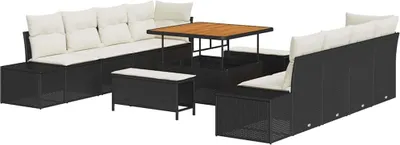 Immagine prodotto di Set divano da giardino vidaXL con cuscini, nero, 264 x 62 x 85 cm, rattan sintetico