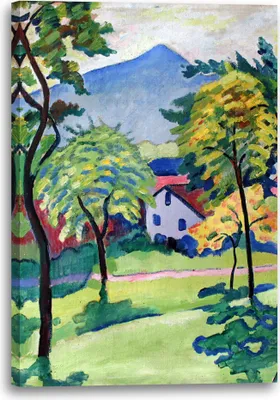 Produktbild von Leinwandbild (60x80cm): August Macke - Tegernsee Landschaft Anagoria, echter Holz-Keilrahmen inkl. Aufhänger, handgefertigt in Deutschland