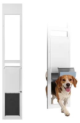 Produktbild von Hundeklappe für Glasschiebetür, Hundetür Höhenverstellbar von 1927 bis 2049 mm, Rahmen aus Aluminiumlegierung mit Klappe & Drehscharnier, Abschließbar