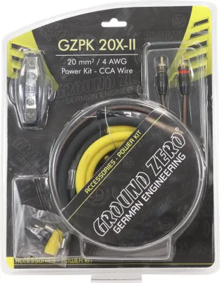 A retail package containing a car audio power kit.