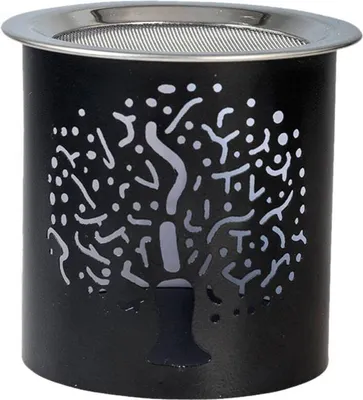 Produktbild von Räucherstövchen Eisen Baum-Muster Schwarz H 8cm mit Teelicht Sieb Für Weihrauch