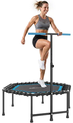Produktbild von 114 cm Fitness-Trampolin, elastische Seile, 3-fach verstellbarer Griff, leises Trainingstrampolin, blau