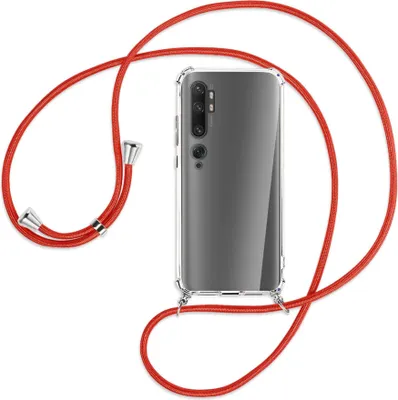 Produktbild von Handykette Backcover-Schutzhülle mit Band (Metall silberfarben) für Xiaomi Mi Note 10 (Pro) - rot
