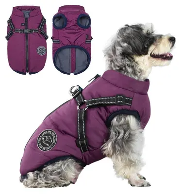 Immagine prodotto di Giacca per cani, gilet invernale con imbracatura, colore viola, taglia L