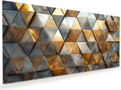 Produktbild von Glasbild 60x30cm in XXL für Wohnzimmer, Schlafzimmer Motiv Dreiecksmuster Wand