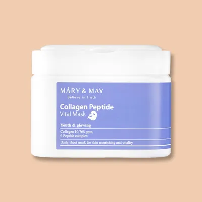 Obrázok produktu pre Mary & May Textilná maska na tvár Collagen Peptide Vital Mask - 400 g / 30 ks