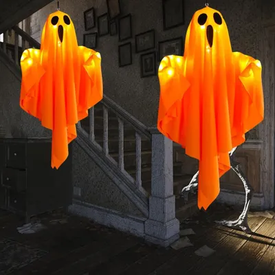 Produktbild von 2 Stück Halloween Glühen Hängende Geister, Halloween Aufhängen Geister Mit Led Lichtern, Leuchtend Geister für Innen Außen Garten Halloween Party Deko