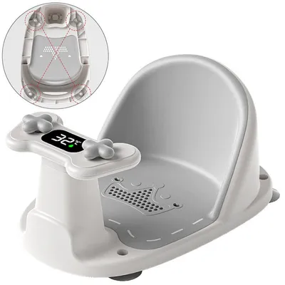 Produktbild von Baby Badesitz mit Temperaturanzeige, rutschfester Baby Badesitz ab 6 Monate, 4 Saugnäpfe, PP+TPE, sichere Badewannenhilfe