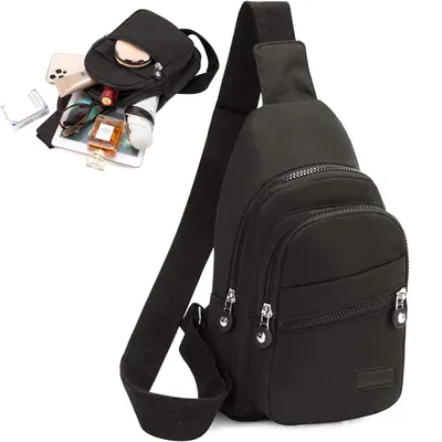 Produktbild von OKWISH Umhängetasche Brusttasche Herren, Schultertasche, Sling Bag Herren, für Outdoor Camping Reisen Wandern Radfahren Multipurpose Tagepacks Schwarz