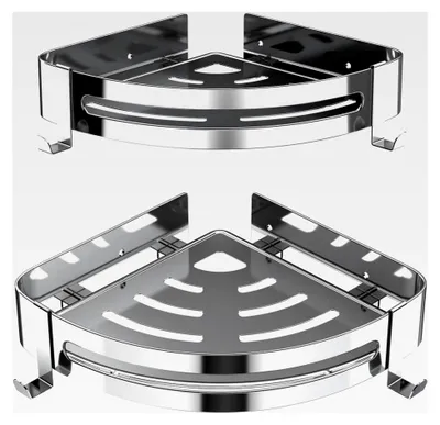 Produktbild von Duschablage ohne Bohren, 2x Duschregal aus Edelstahl, dreieckiger Duschkorb 28 cm, Badregal mit 4 Haken, großer Badezimmer Organizer