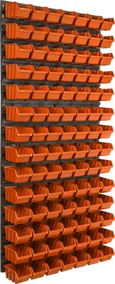 Produktbild von 98 stck. Box Lagersystem Wandregal 58 x 117cm Stapelboxen Schüttenregal Sichtlagerkästen Extra Starke Wandplatten Regal Erweiterbar Werkstattregal Lagerregal Werkstattwandregal Steckregal