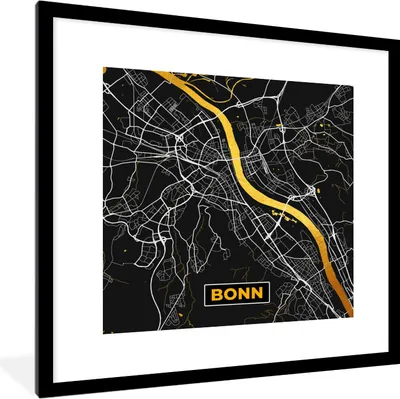 Produktbild von MuchoWow® Gerahmtes Poster Bonn - Stadtplan - Karte - Gold - Deutschland 40x40 cm - Poster mit Schwarzem Bilderrahmen Wandposter Rahmen Foto Bilder - Poster - Plakat im Rahmen