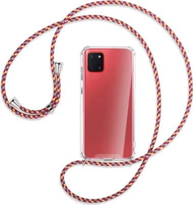 Produktbild von Handykette Backcover-Schutzhülle mit Band (Metall silberfarben) für Samsung Galaxy Note 10 Lite - weinrot/gelb/grau