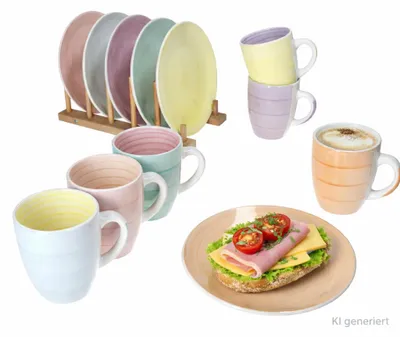 Immagine prodotto di Set da colazione Pastello da 12 pezzi con piatti e tazze dai colori pastello