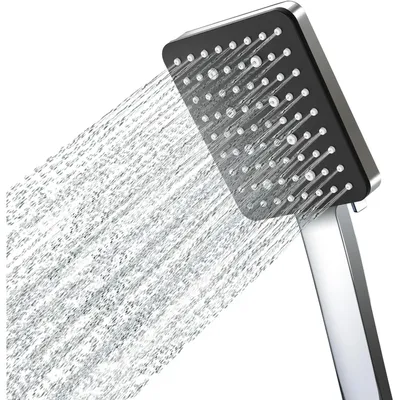 Produktbild von Duschkopf Eckig Matteschwarz mit 6 Strahlarten Wassersparend Hochdruck