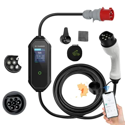 Produktbild von Tragbares EV-Ladegerät, intelligente App-Steuerung, Sicherheitsfunktionen, 11KW Typ2 5m
