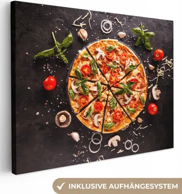 Obrázek produktu pro OneMillionCanvasses® - Plátno - Pizza - Zelenina - Bylinky - Kuchyně - Průmysl, nástěnná malba, nástěnné dekorace obrázky do obývacího pokoje, 80x60cm