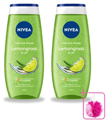 Imagen del producto de 2 unidades de gel de ducha Nivea, aroma limón y aceite, 250 ml cada uno. Pack ahorro