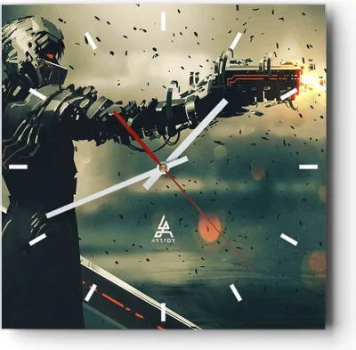 Produktbild von Wanduhr - Quadrat - Glasuhr - Zukunft Waffe künstlerisch - 30x30cm - Schleichendes Uhrwerk - Lautlos - zum Aufhängen bereit - Dekoration Modern - Wanddekoration aus Glas - C3AC30x30-3196