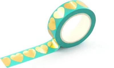 Produktbild von Oblique Unique Washi Tape Dekobänder Scrapbooking selbstklebend - türkis Goldherzen