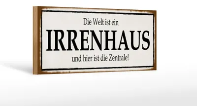 Produktbild von Holzschild Welt ist Irrenhaus hier ist Zentrale, 27 x 10 cm, Holzschilder Spruch Verrückt Irre