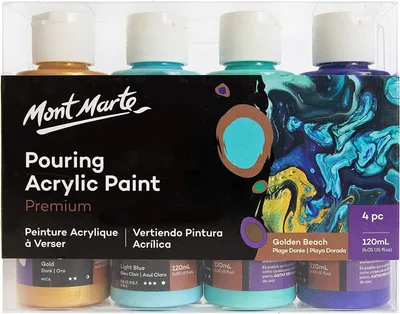 Produktbild von Mont Marte Bastelfarbe PREMIUM Pouring Acrylfarbe, Gieß-Acryl, je 4 x 120 ml, Farbe Golden Beach, Untereinander vermischbar & mit Medium vorgemischt