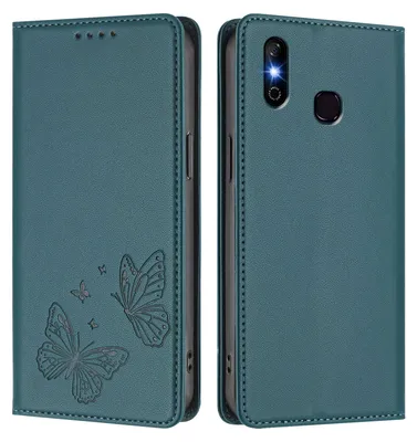Image de Étui en cuir pour Infinix Smart 4, motif papillon, étui à rabat avec porte-appareil, vert